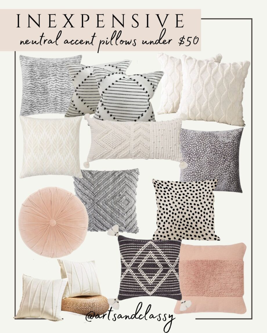 Inexpensive neutral accent pillows under $50