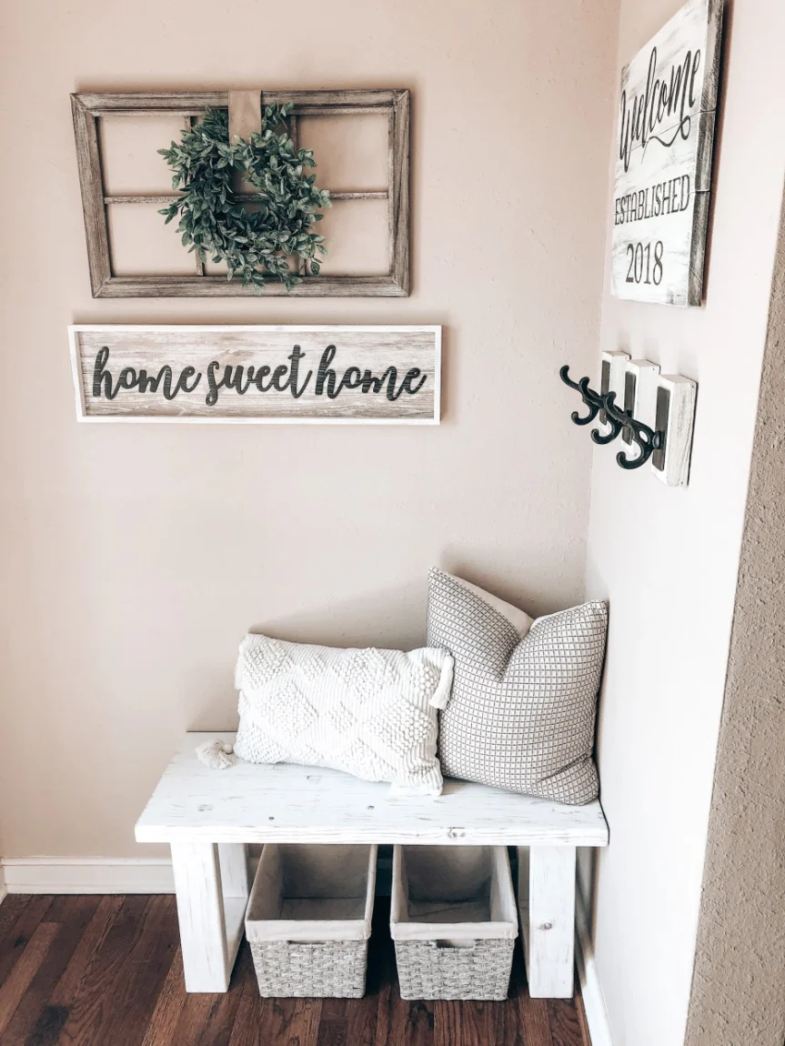 An entryway bench or shelf can add both storage and style to your home.