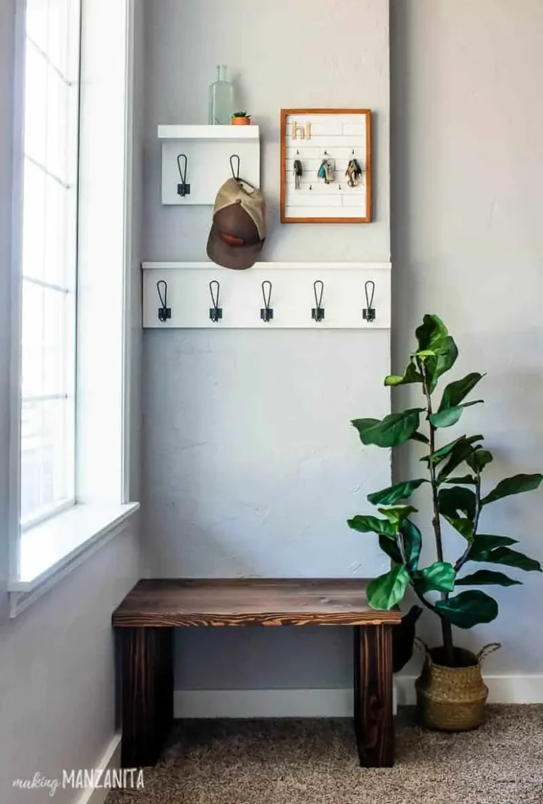 An entryway bench or shelf can add both storage and style to your home.