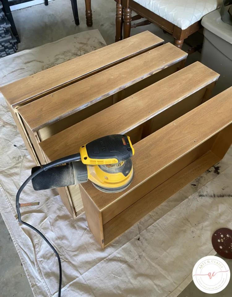 Transform-an-inherited-buffet-before-and-after-into-a-gorgeous-vintage-piece-sanding-drawers