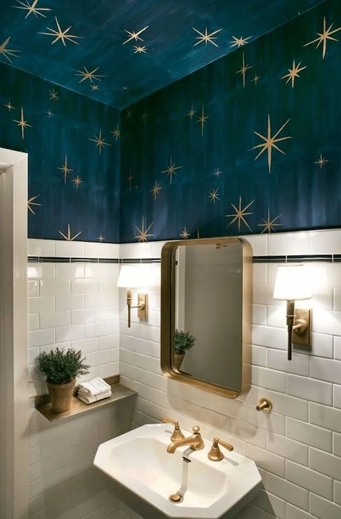 8 Essential Tips for Decorating a Navy Blue Bathroom on a Tight Budget - Add Wallpaper