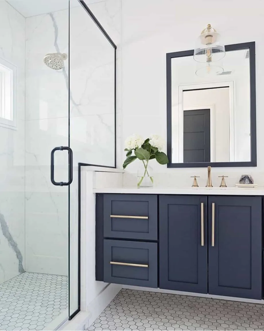 8 Essential Tips for Decorating a Navy Blue Bathroom on a Tight Budget - Change Out the Hardware