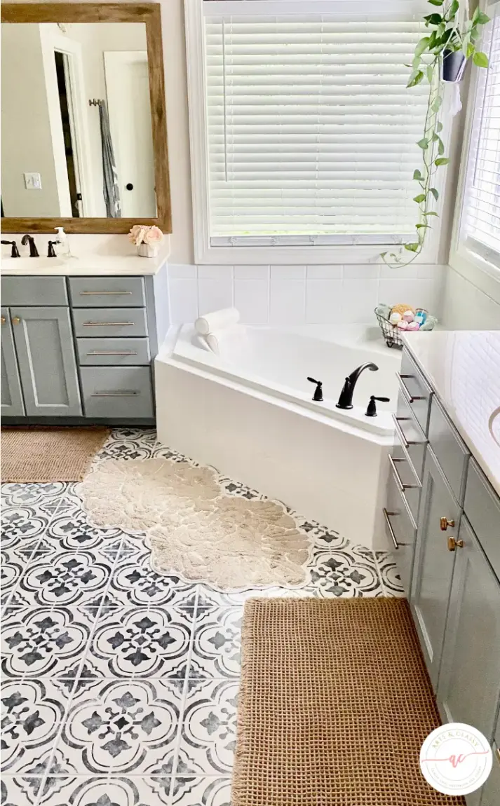 How to Stencil Your Bathroom Floor with Chalk Paint