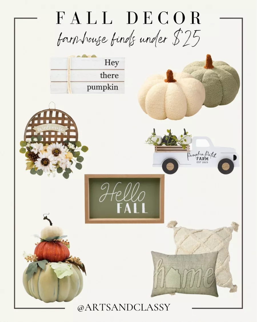 Fall decor finds with all the farmhouse vibes! These cozy seasonal decor finds bring pops of green and natural tones and they’re all under $25!