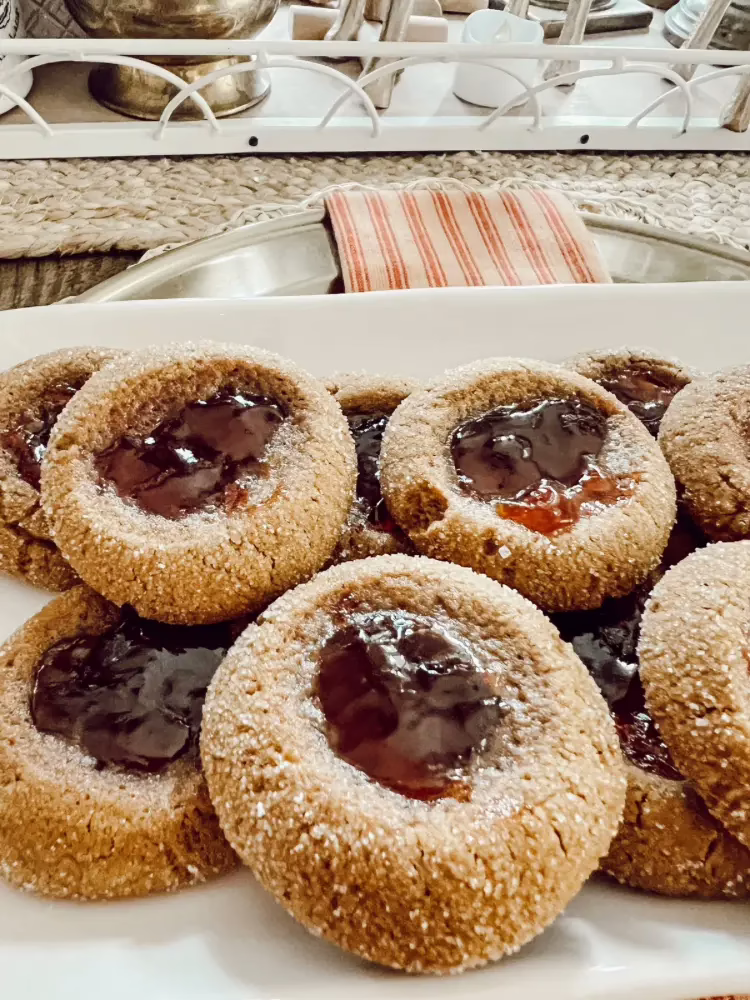 Gingerbread Thumbprint Cookies With Raspberry Jelly