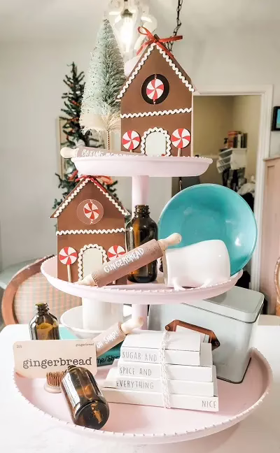 A Gingerbread Tiered Tray With Easy Graphic Transfer Projects