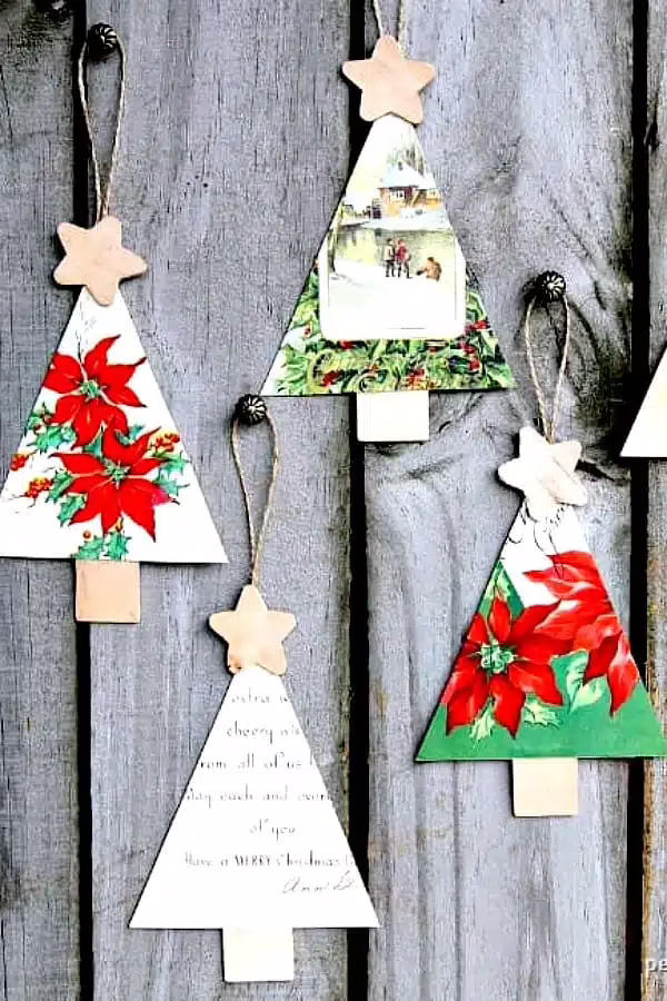Make Upcycled Christmas Card Tree Ornaments